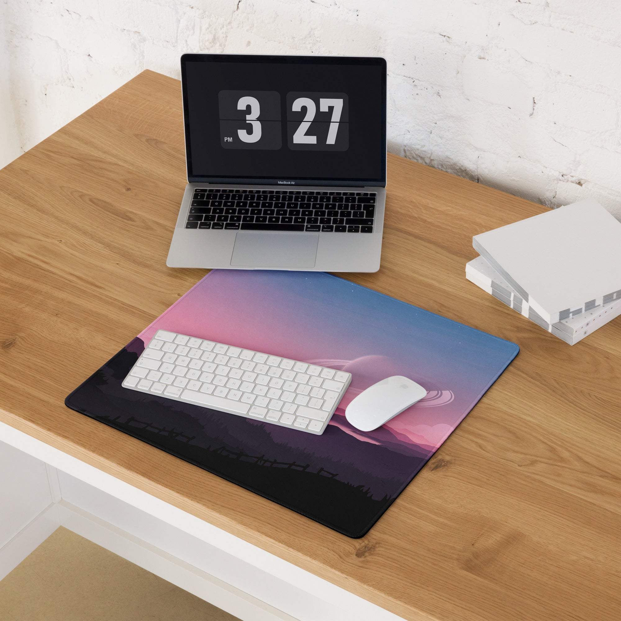 Epic Landscape Pink Sunset gaming mouse pad with gradient hues and non-slip base