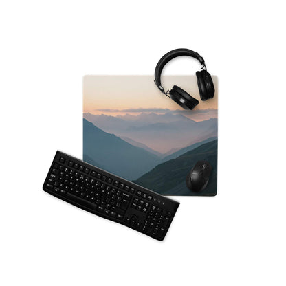 Mountain Sunrise large gaming mouse pad with serene pastel mountain landscape