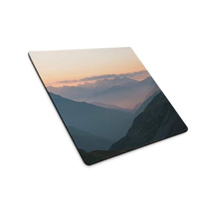 Square mountain sunrise coaster on large gaming mouse pad with non-slip base