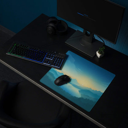 Blue gradient mountain landscape large gaming mouse pad
