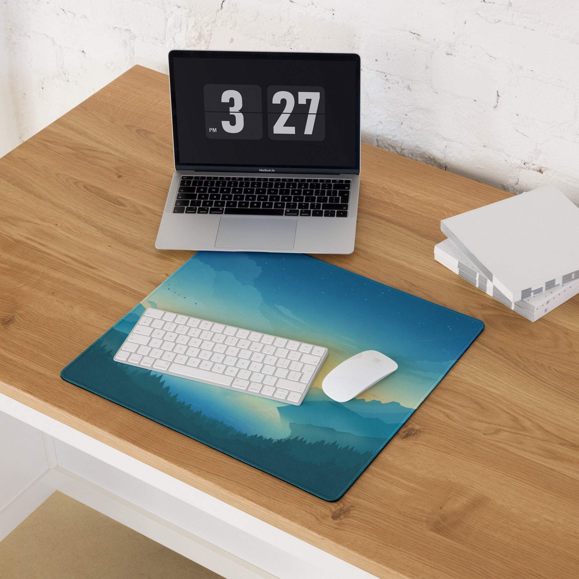 Blue gradient mountain landscape large gaming mouse pad