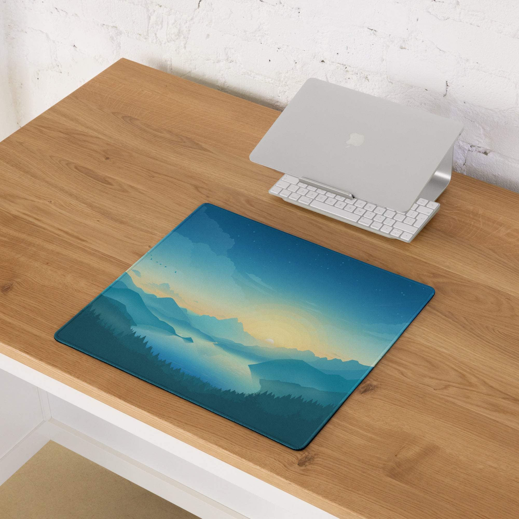Dreamy mountain sunrise blue gradient large gaming mouse pad