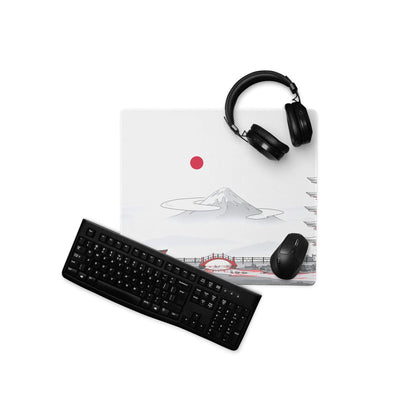 Japanese Zen Landscape white gaming mouse pad with Mount Fuji design