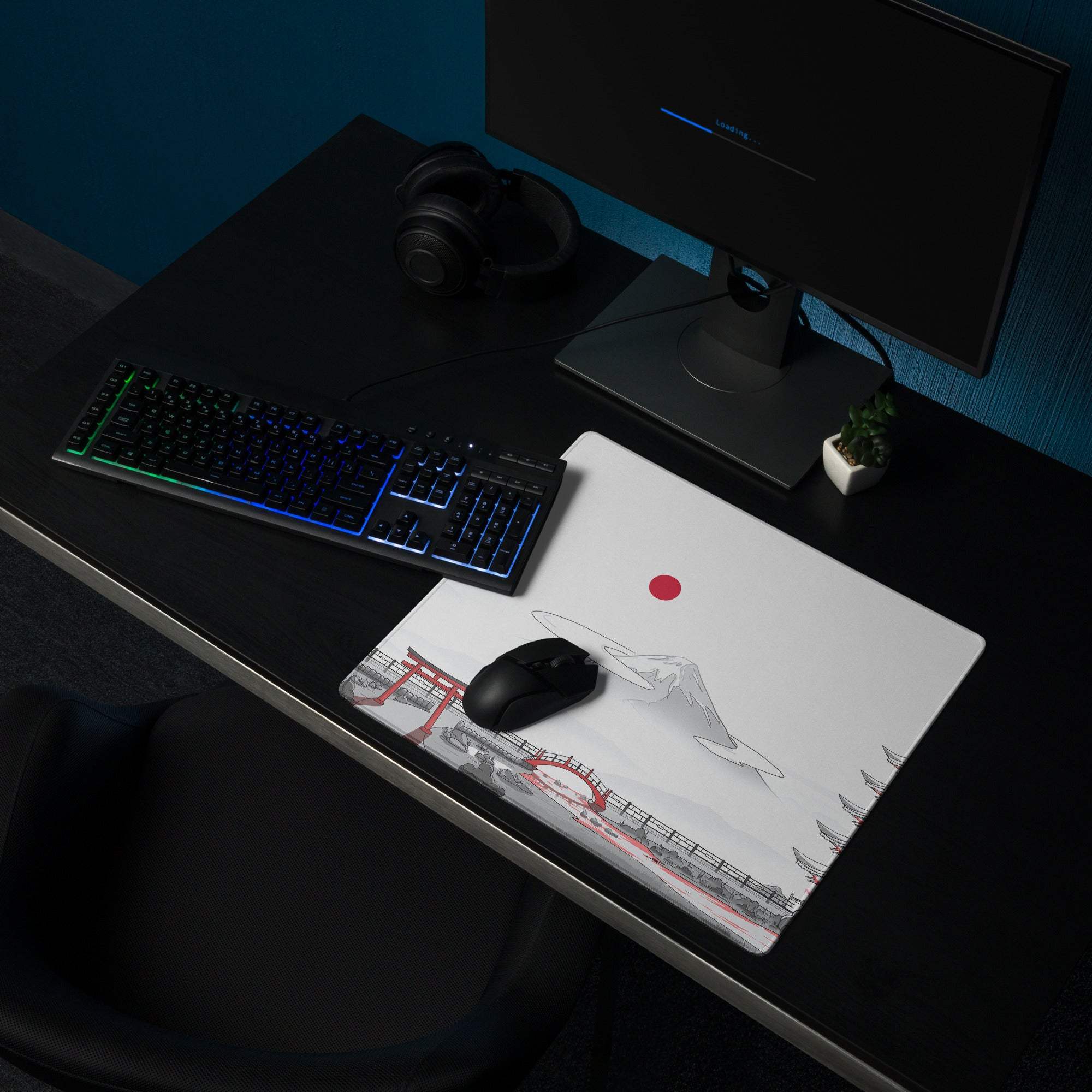 Japanese Zen Landscape white gaming mouse pad with Mount Fuji design