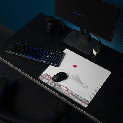 Japanese Zen Landscape white gaming mouse pad with Mount Fuji design