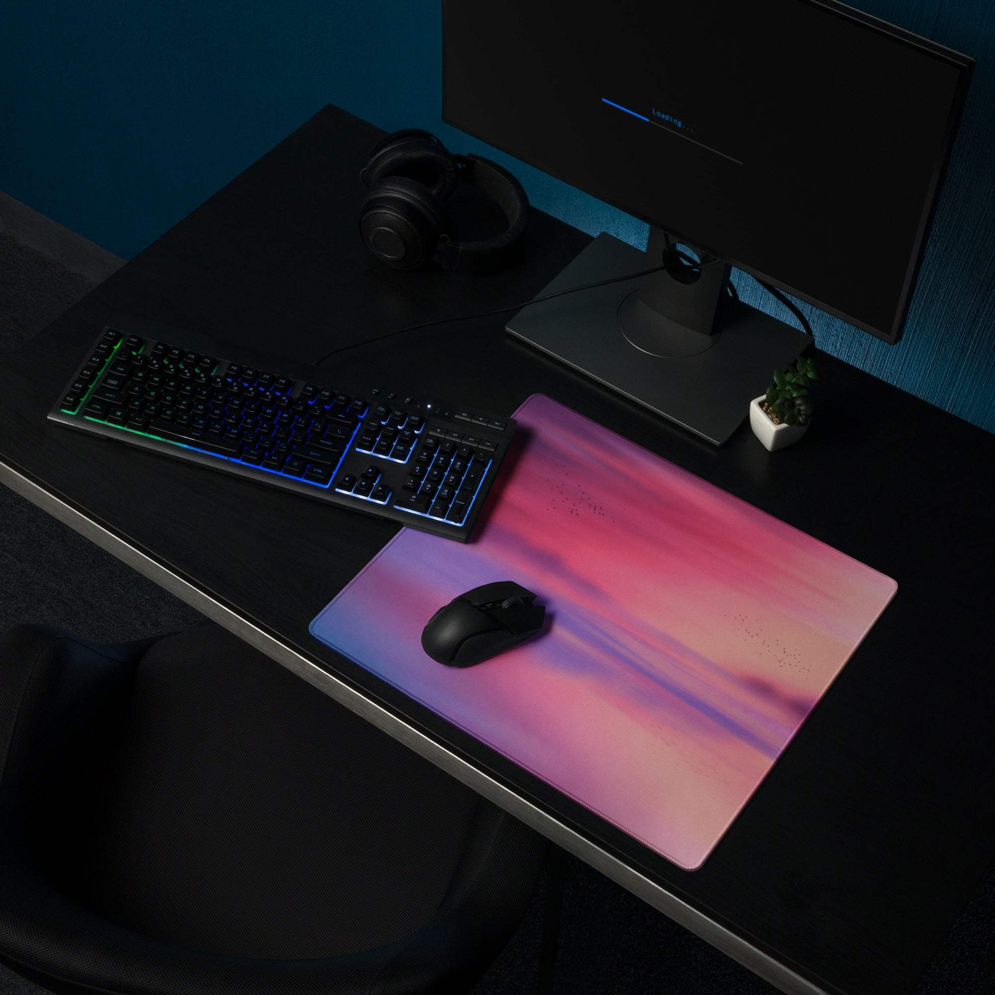 Pastel sunset gradient gaming mouse pad, large size with non-slip stitched edges