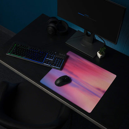 Pastel sunset gradient gaming mouse pad, large size with non-slip stitched edges