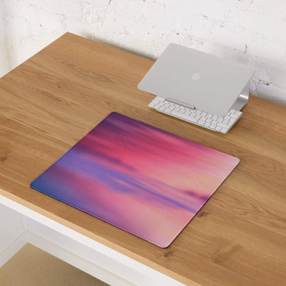 Large pastel sunset gradient gaming mouse pad with non-slip edge stitching