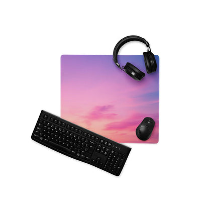 Dreamy gradient large gaming mouse pad with purple-to-pink sky and clouds
