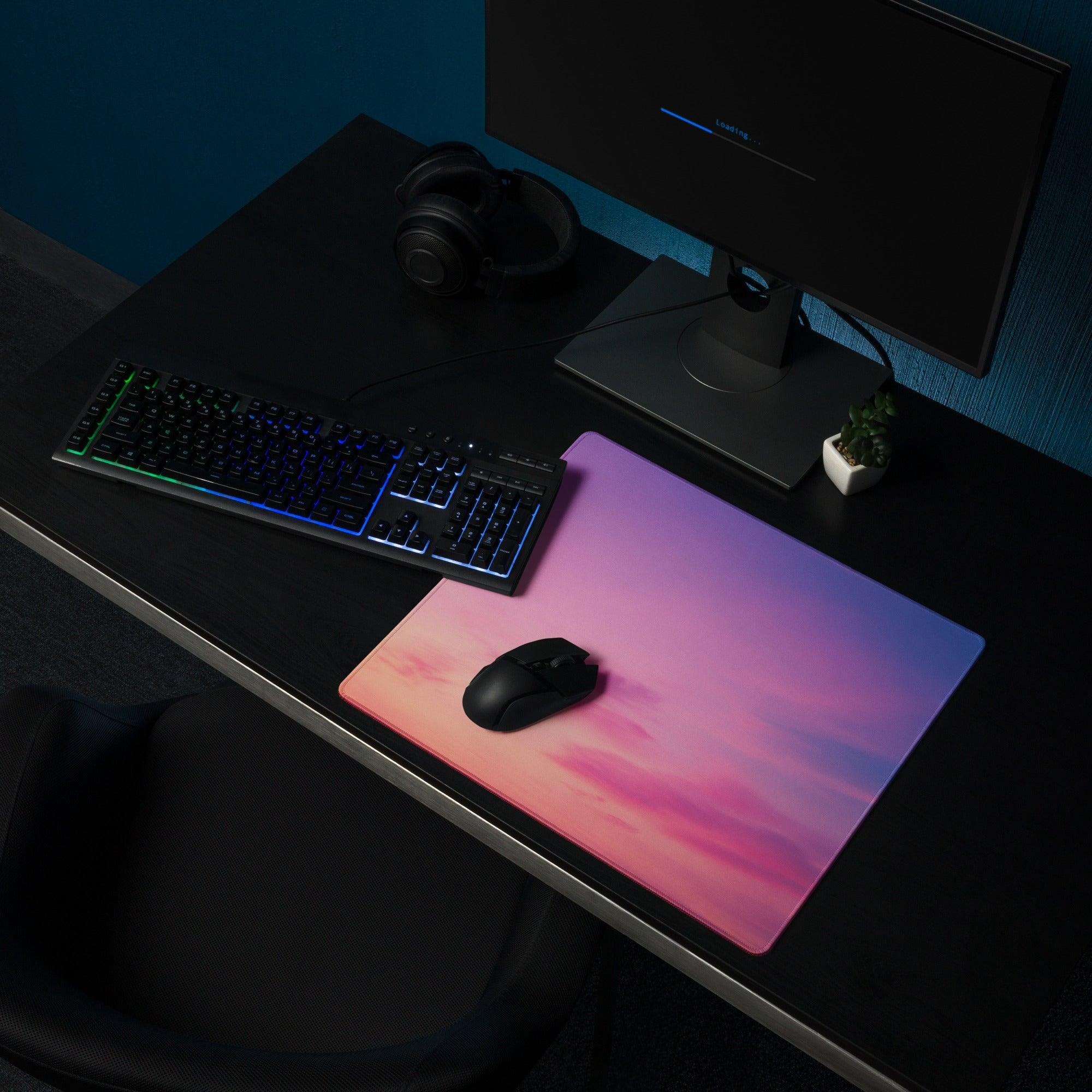 Dreamy Gradient large gaming mouse pad with sunset hues, non-slip backing