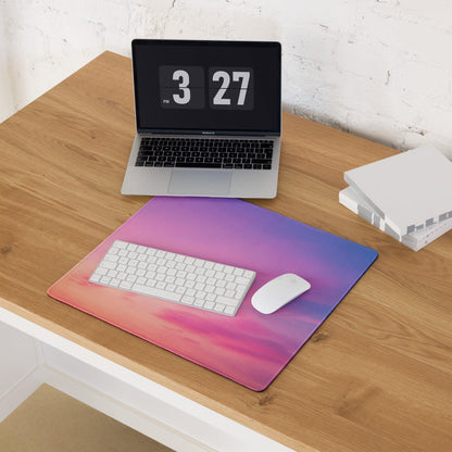 Dreamy gradient large gaming mouse pad with pink to purple blue fade, non-slip backing and stitched edges