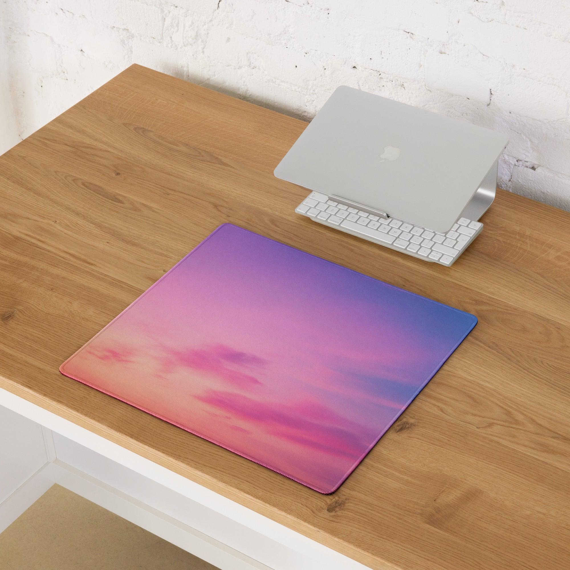 Dreamy gradient sunset mouse pad with pink purple blue hues non-slip backing