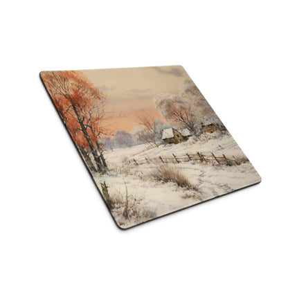 Square snowy landscape coaster on large gaming mouse pad