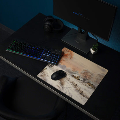 Large nature-inspired snowy winter landscape gaming mouse pad with non-slip base
