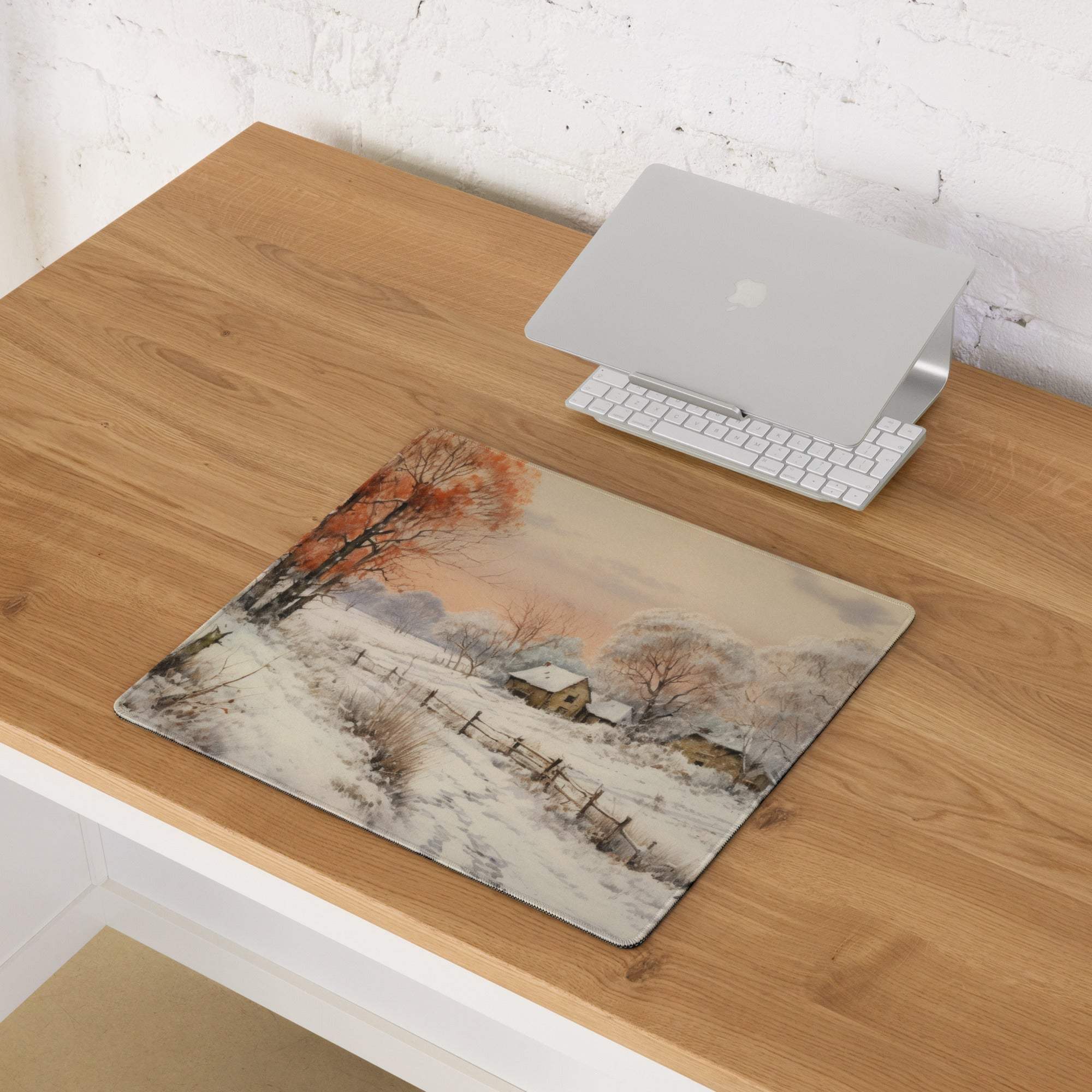 Large Nature Inspired Snowy Winter Landscape Gaming Mouse Pad with Non-Slip Base