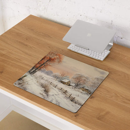 Large Nature Inspired Snowy Winter Landscape Gaming Mouse Pad with Non-Slip Base