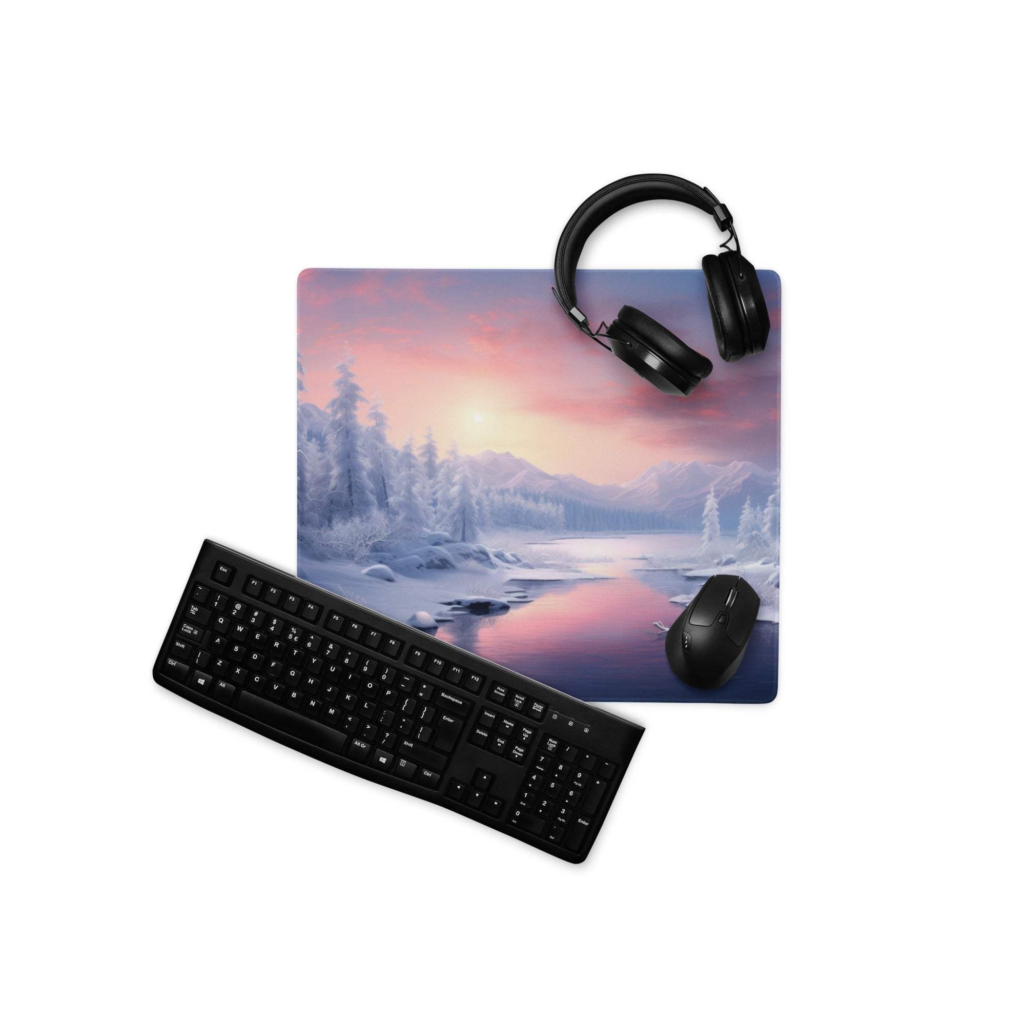 Winter Landscape Snowy Forest Sunset Gaming Mouse Pad with Non-Slip Base