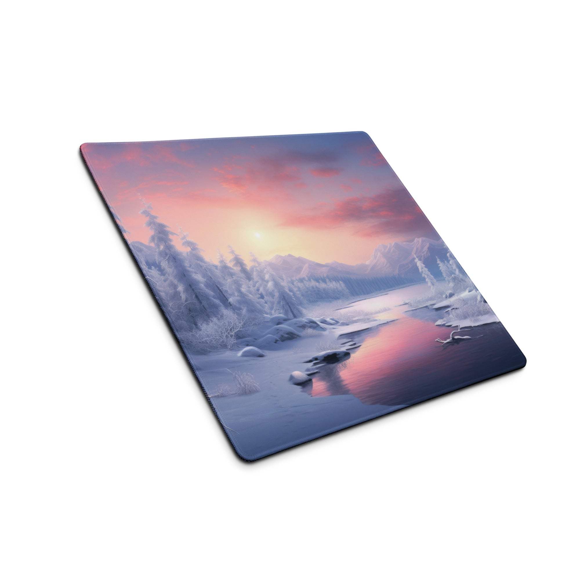 Winter Landscape Snowy Forest Sunset Gaming Mouse Pad with Non-Slip Base