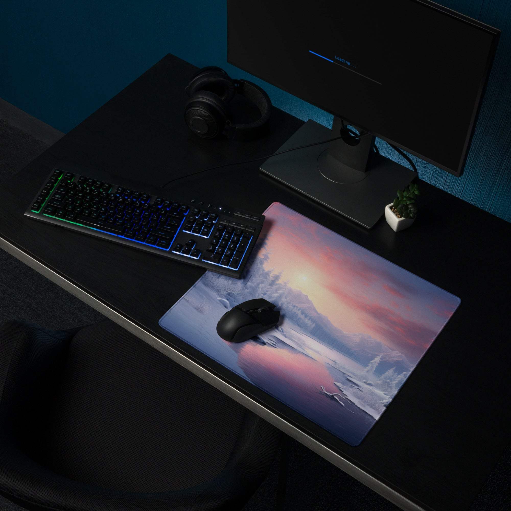 Winter Landscape Style Snowy Forest Sunset Gaming Mouse Pad
