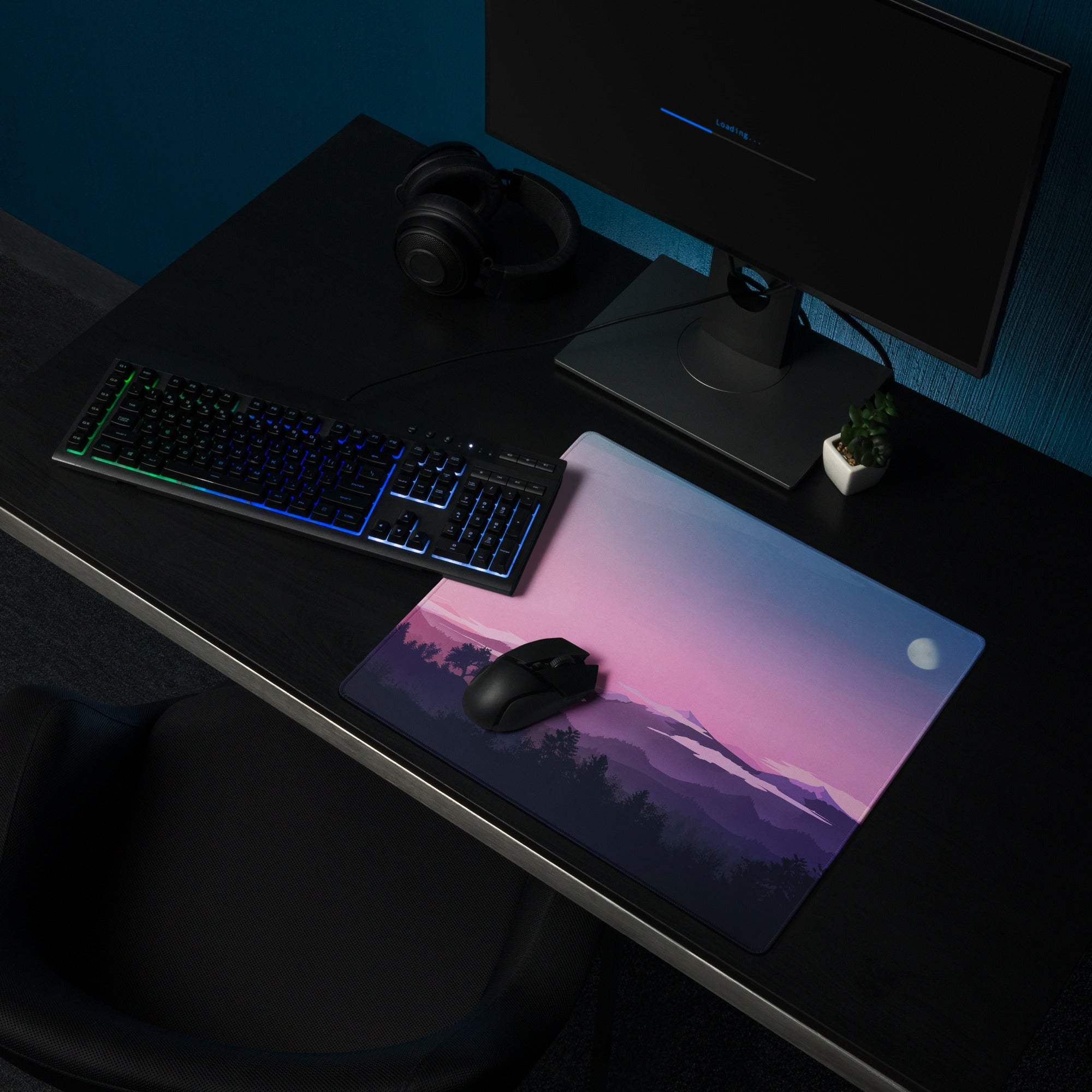 Pastel pink purple sunset mountain large gaming mouse pad