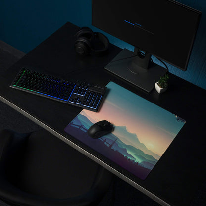 Serene Mountain Sunset gaming mouse pad with non-slip base