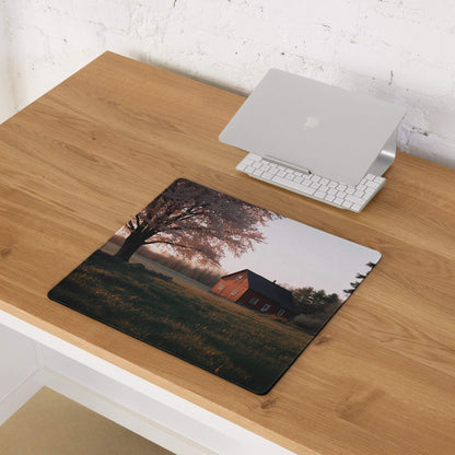Pastoral autumn red barn landscape gaming mouse pad with non-slip base