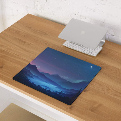Night sky mountain landscape gaming mouse pad with starry serene view