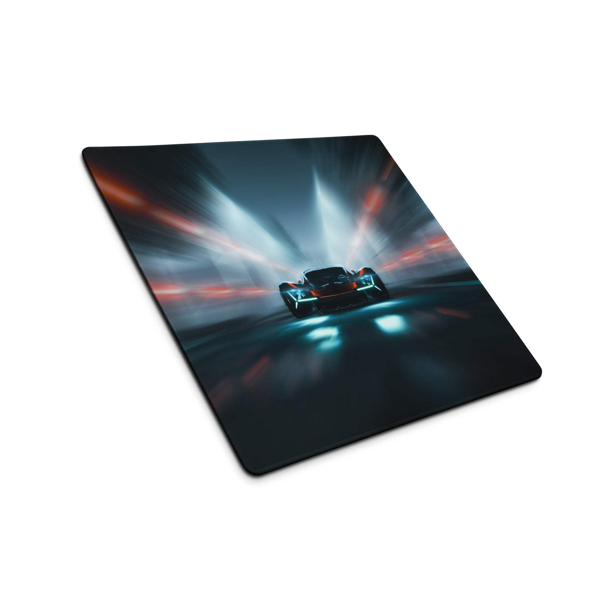 Cyberpunk neon car race large gaming mouse pad with futuristic sports car in tunnel