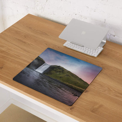 Premium large scenic sunset waterfall gaming mouse pad with non-slip backing