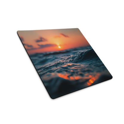 Vibrant ocean sunset blue mood large gaming mouse pad with waves