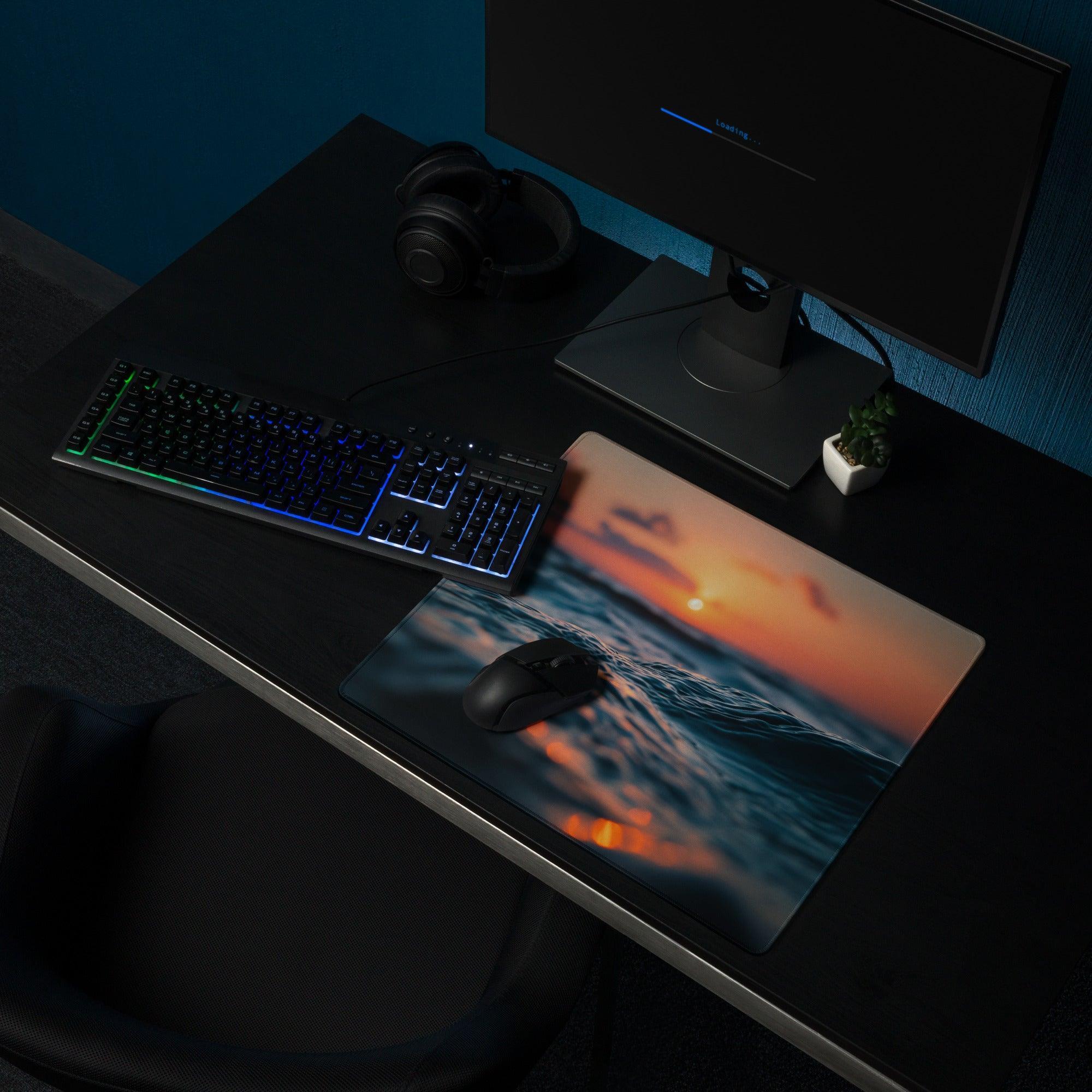 Vibrant ocean sunset blue mood large gaming mouse pad with non-slip base