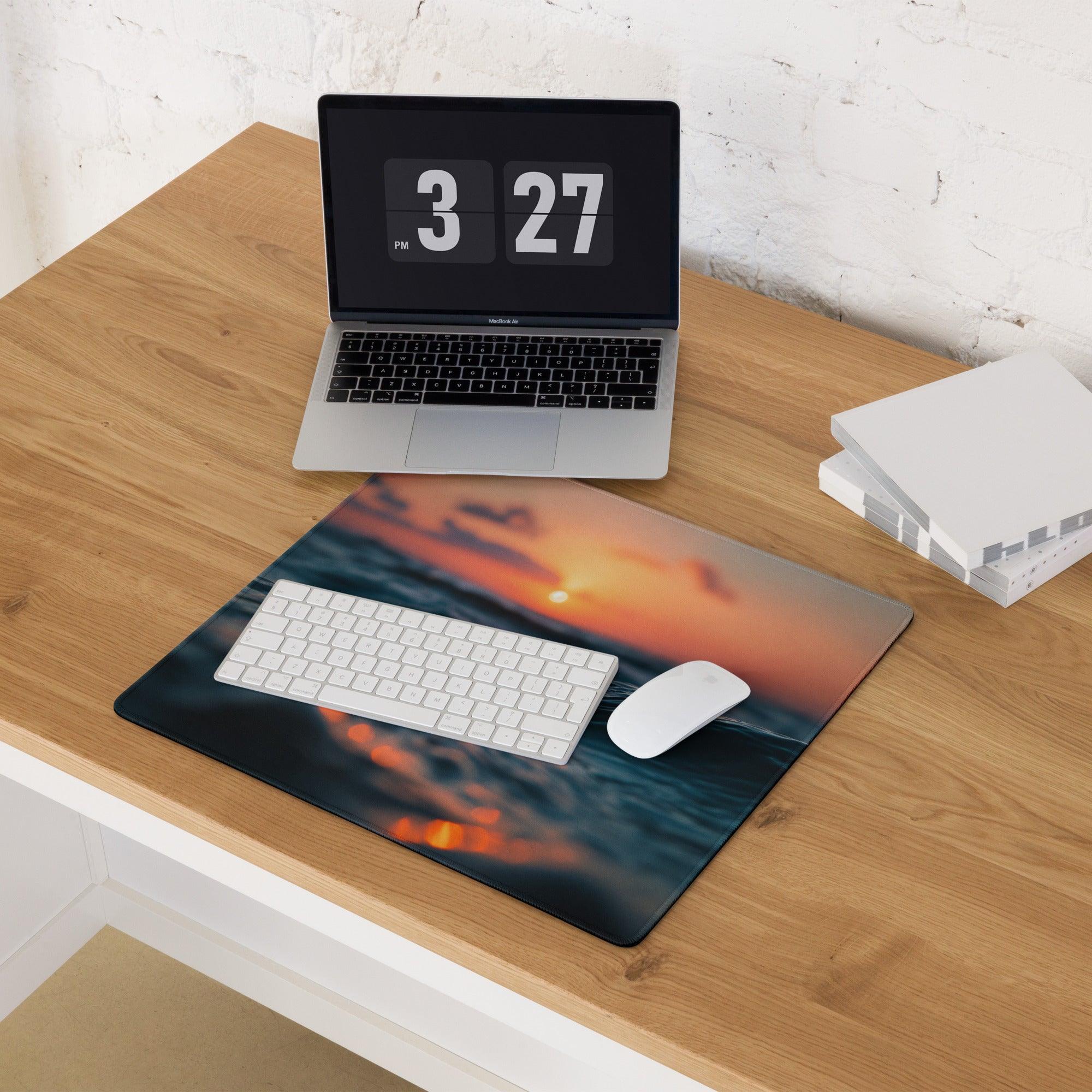 Vibrant ocean sunset blue mood large gaming mouse pad with non-slip base
