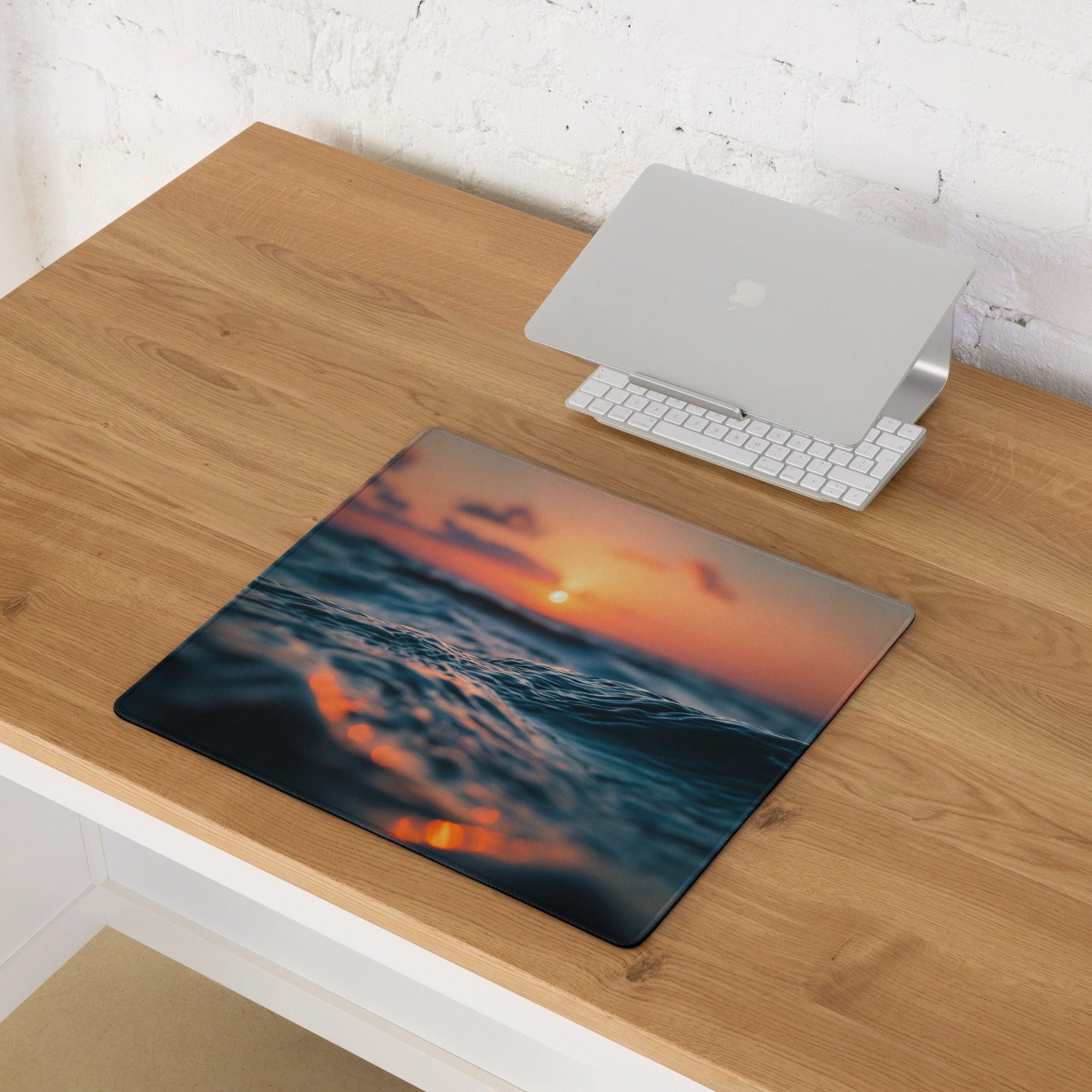 Vibrant ocean sunset blue mood large gaming mouse pad with non-slip base