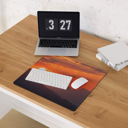 Vibrant sunset mountain gaming mouse pad with large size and non-slip base