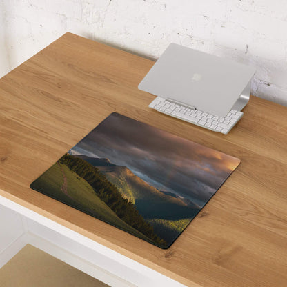 Epic Landscape Mountain Scene golden sunset gaming mouse pad with vivid peaks