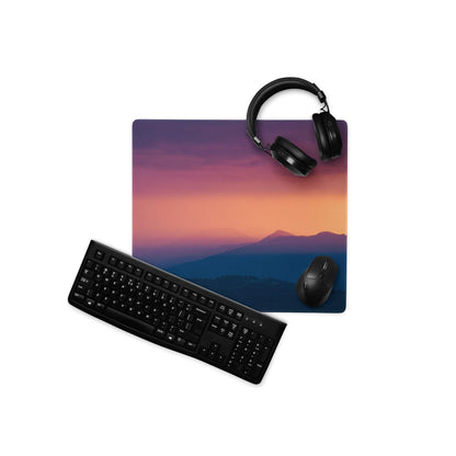 Stylish sunset purple orange gaming mouse pad with gradient mountain design