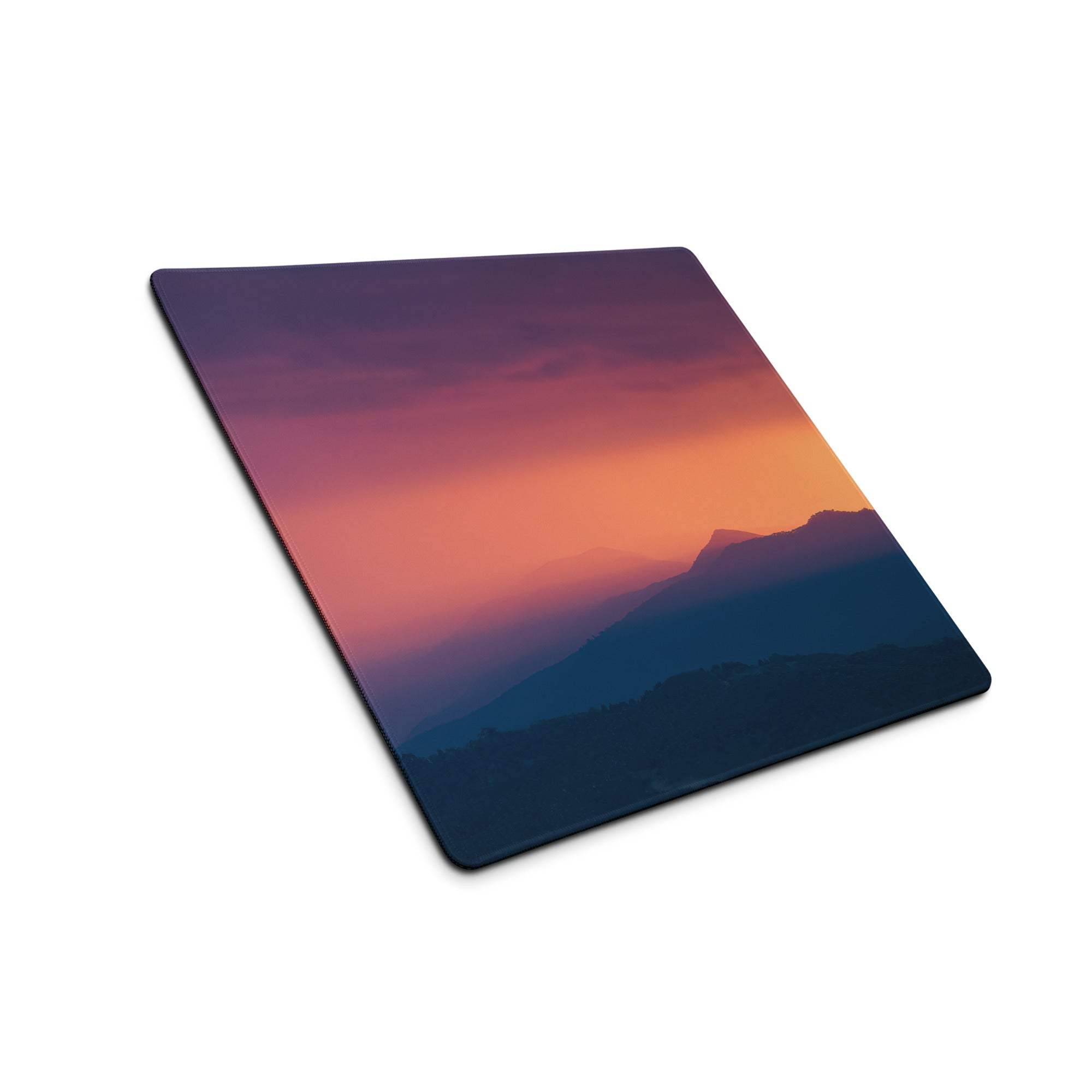 Stylish sunset purple orange gaming mouse pad with gradient mountains