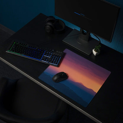 Stylish sunset purple orange gaming mouse pad with gradient mountains