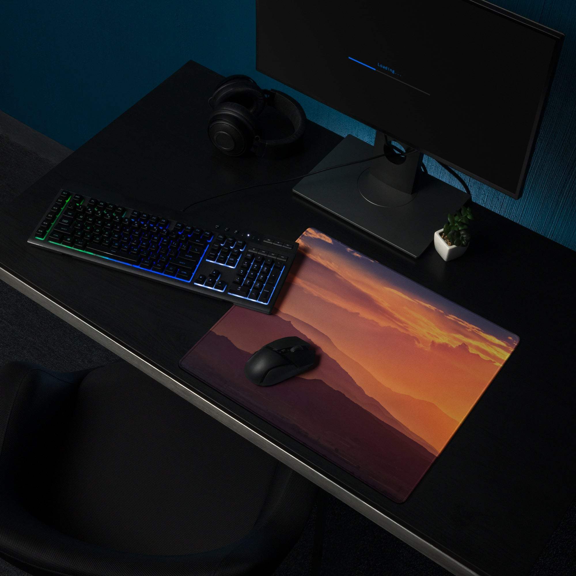Sunset mountain landscape gaming mouse pad with large size and non-slip base