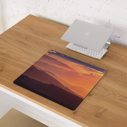 Vibrant sunset mountain gaming mouse pad, large non-slip base