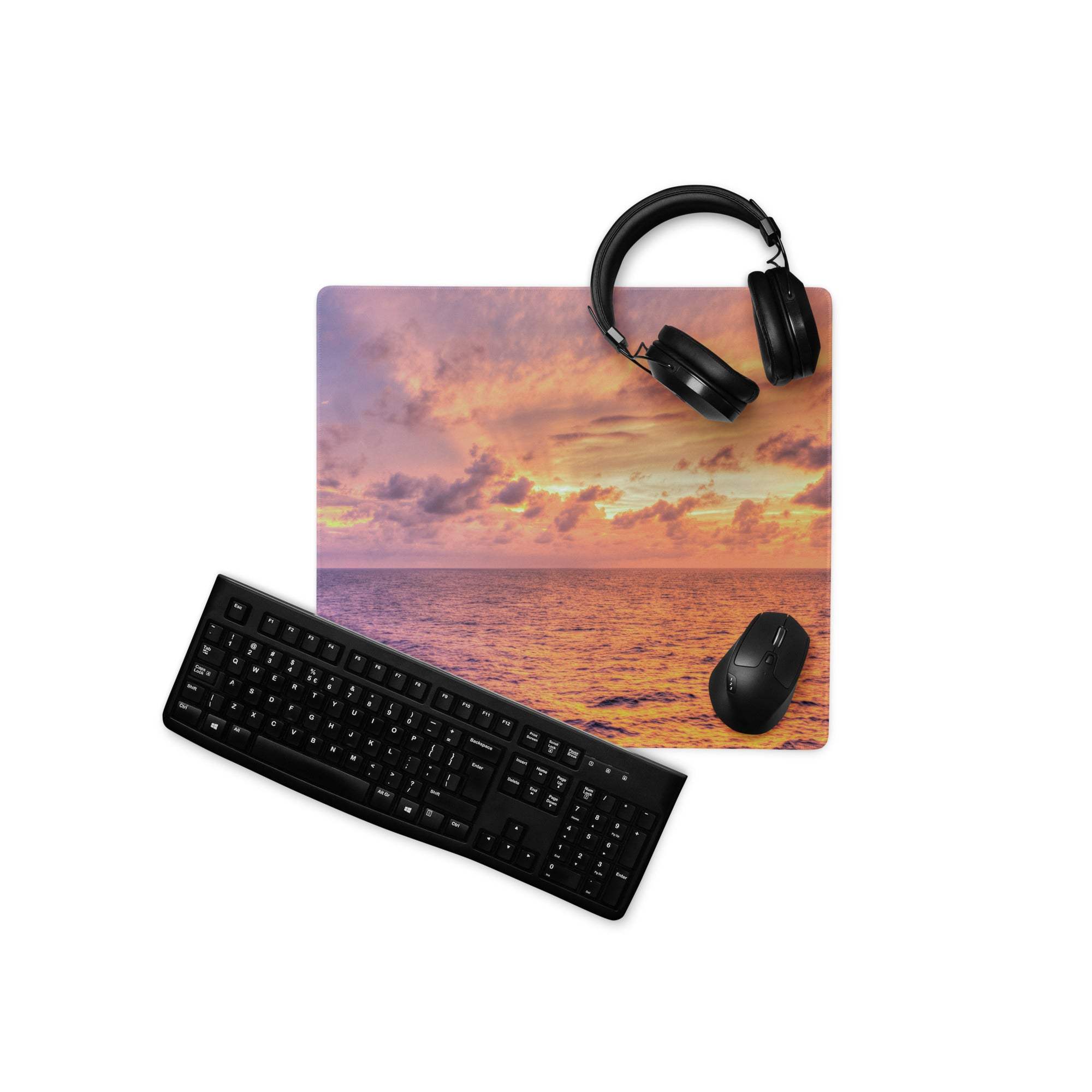 Sunset Ocean Vibe large gaming mouse pad with vibrant ocean sunset hues