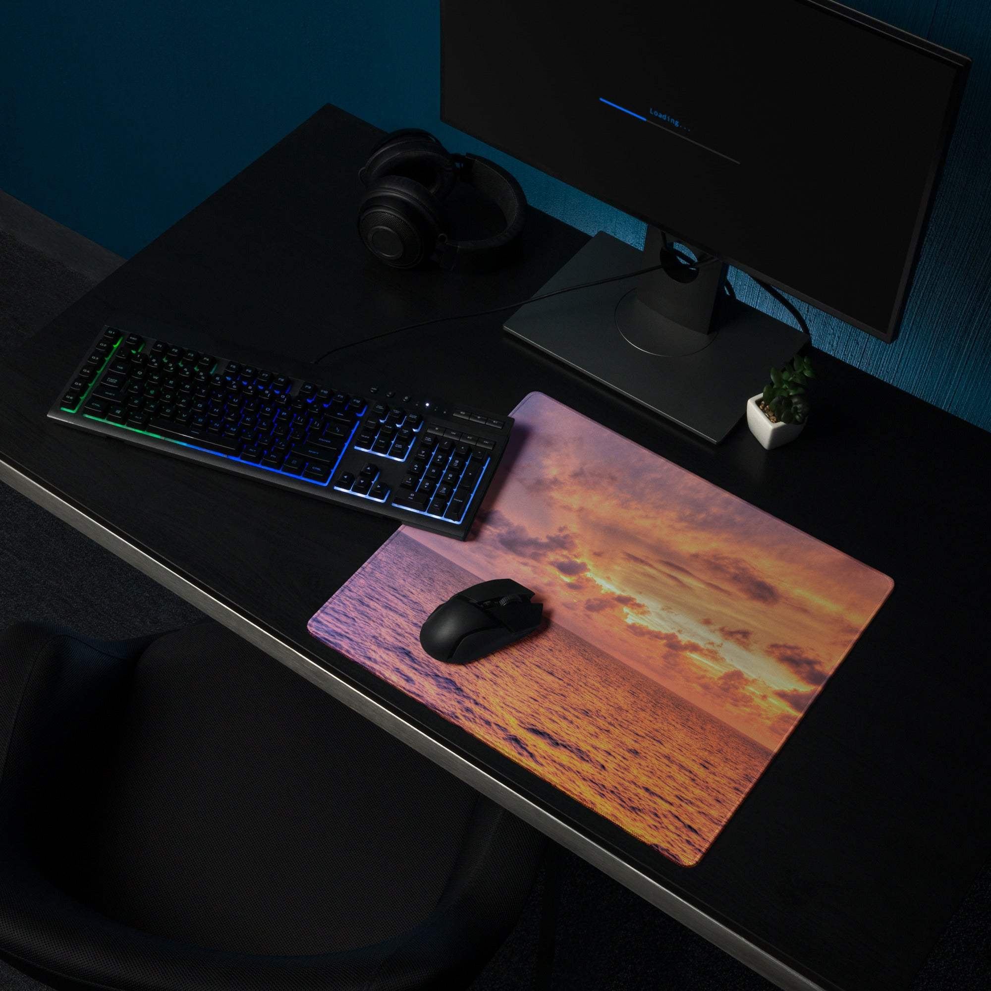 Sunset Ocean Vibe large gaming mouse pad with vibrant sunset design