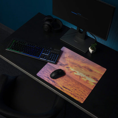Sunset Ocean Vibe large gaming mouse pad with vibrant sunset design