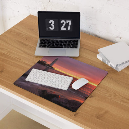 Epic Sunset Seascape gaming mouse pad with lighthouse sunset, non-slip base