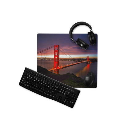 Golden Gate Bridge gaming mouse pad with non-slip base and stitched edge