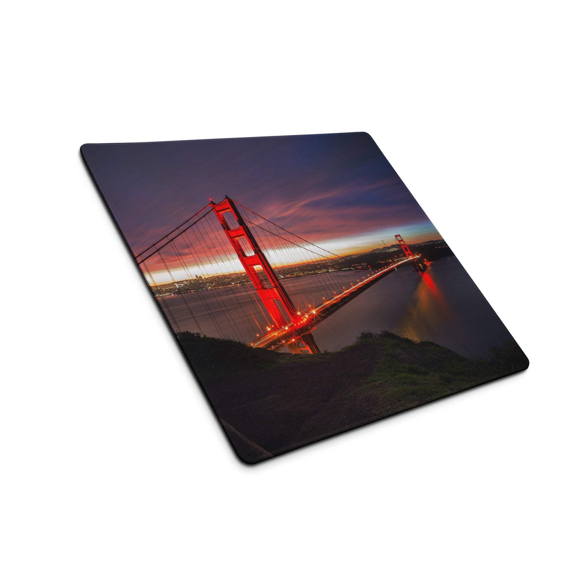 Golden Gate Bridge epic sunset gaming mousepad with non-slip base