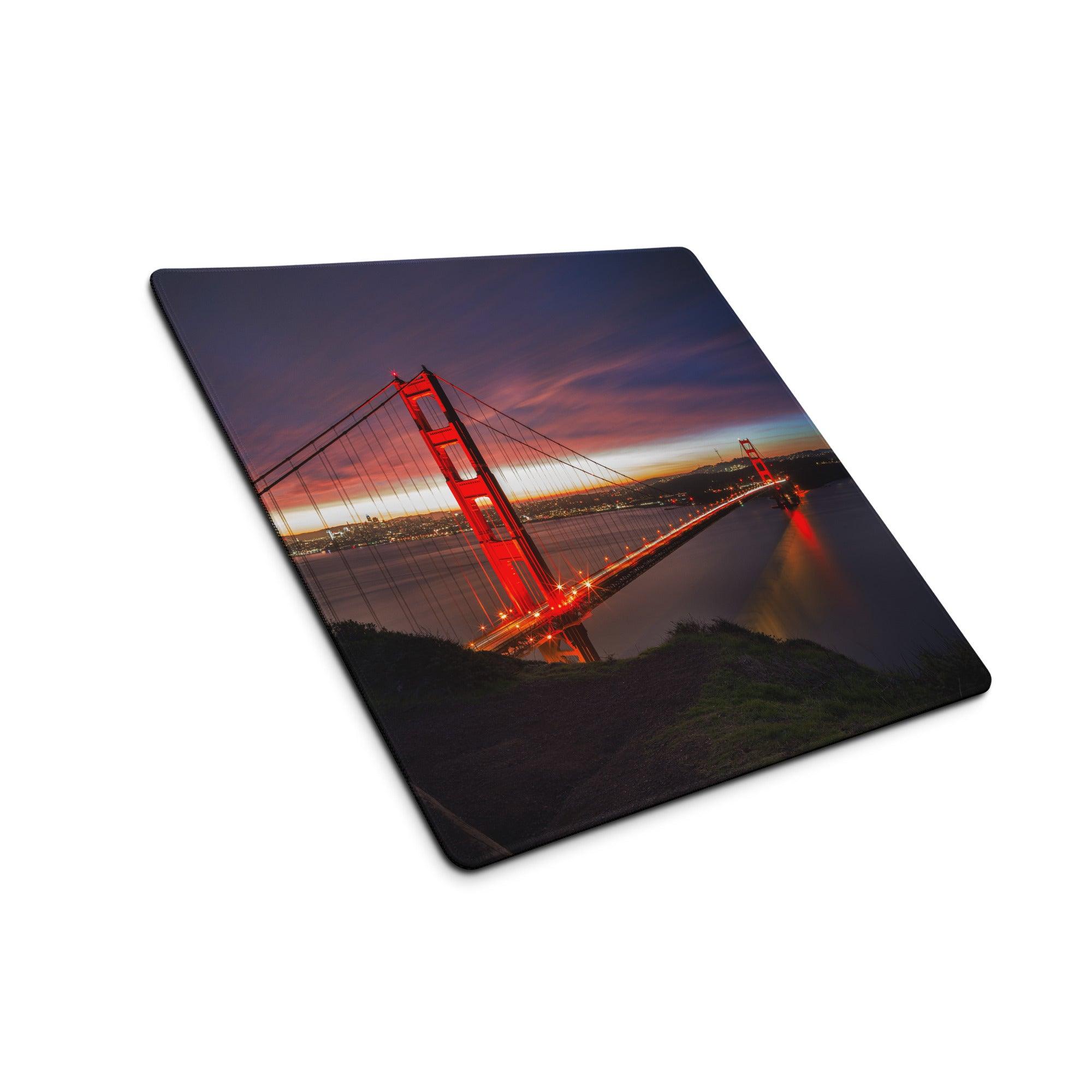 Golden Gate Bridge epic sunset gaming mousepad with non-slip base