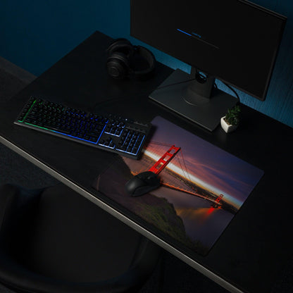 Epic Sunset Golden Gate Bridge gaming mouse pad with non-slip base
