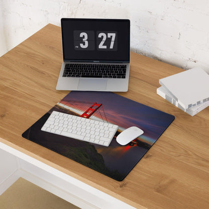 Epic Sunset Golden Gate Bridge gaming mouse pad with non-slip base