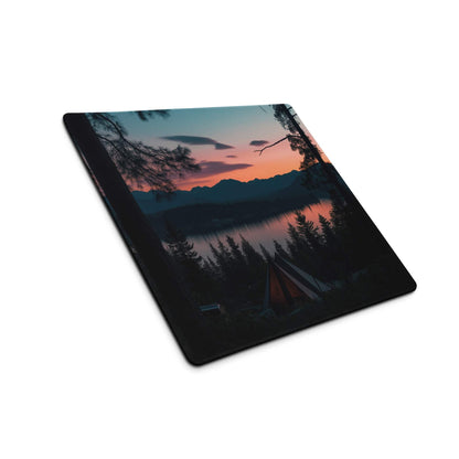 Sunset forest camping large gaming mouse pad with mountains lake non-slip base